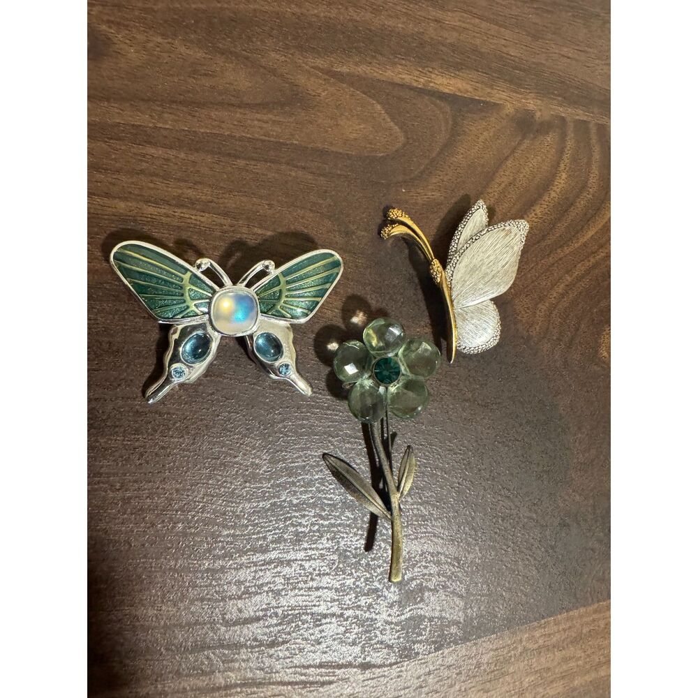 Whimsical Butterfly Floral Brooch Pin Lot Set of 3